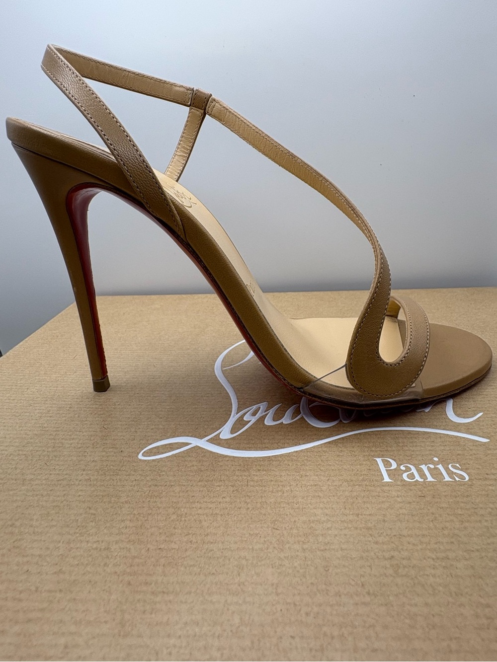 Christian Louboutin Rosalie 100 mm - Tan Leather Crisscross Slingback Heels - Picture 4 of 12